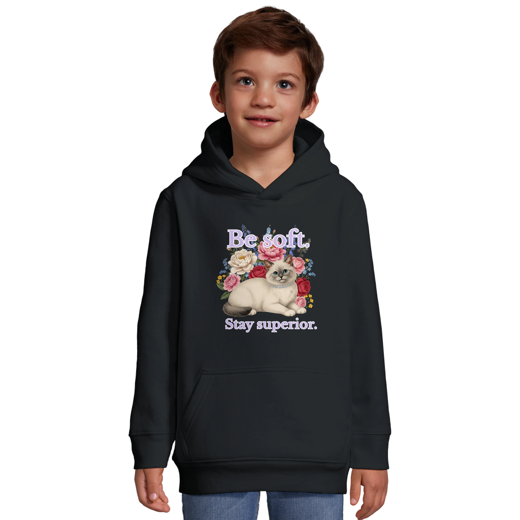 kids hoodie with be soft stay superior cat design – cozy children’s cat lover sweatshirt black