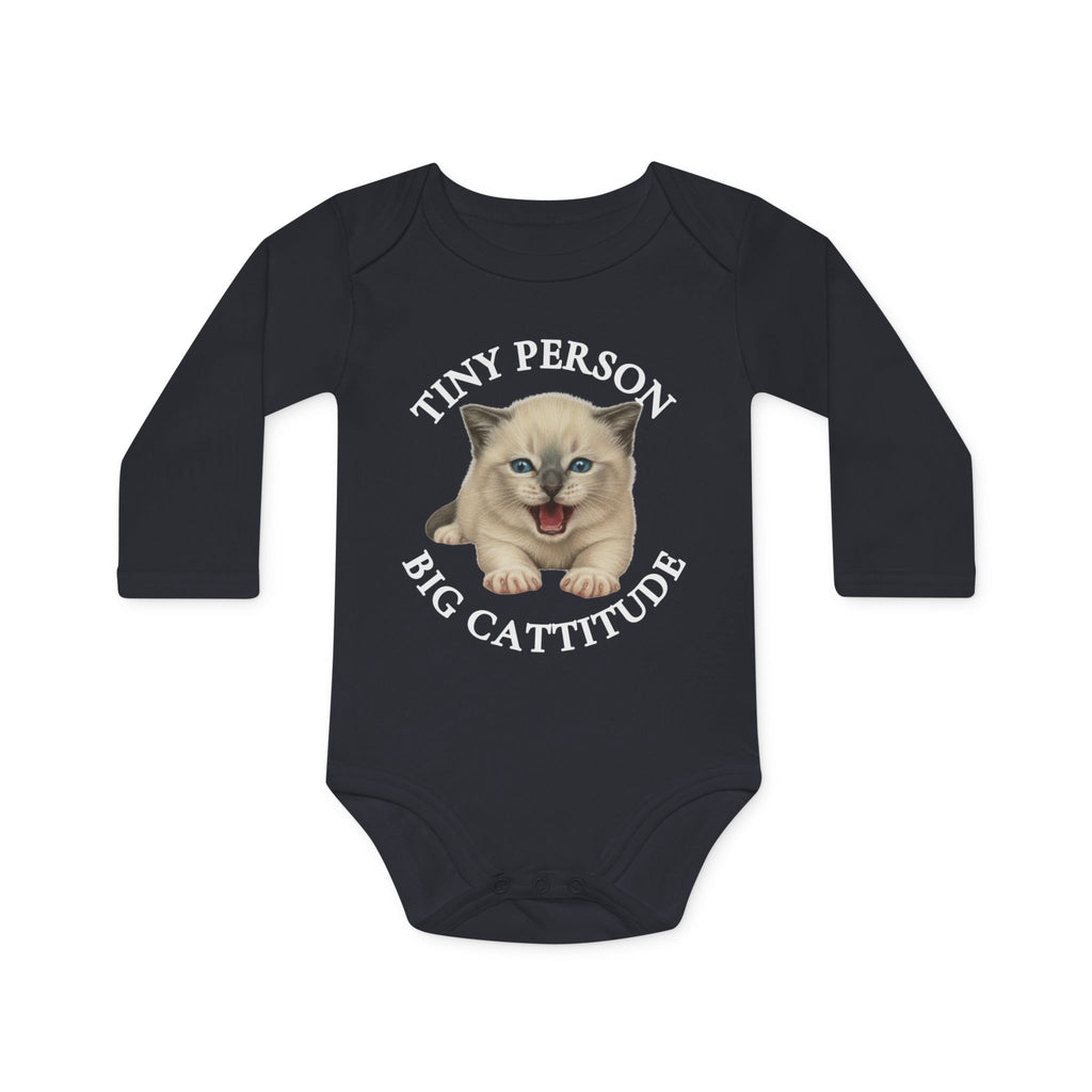 tiny person big cattitude baby bodysuit – cute organic long-sleeve cat-themed infant outfit