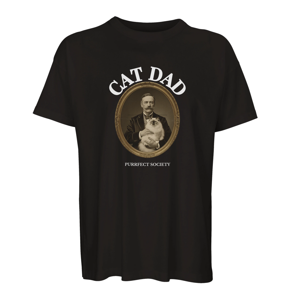 organic oversized cat dad t-shirt – minimalist cat-themed shirt for men