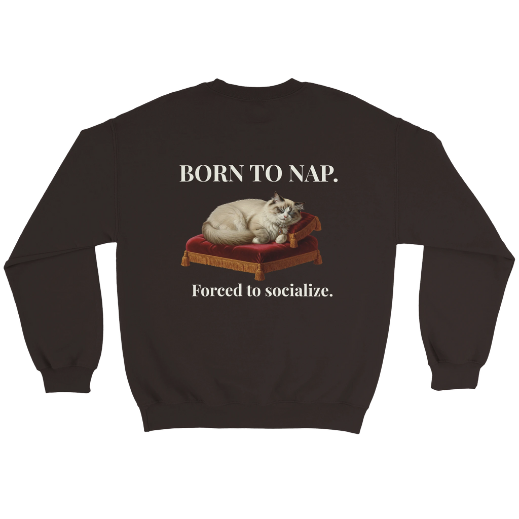 born to nap forced to socialize cat sweatshirt – funny unisex crewneck for introverts and cat lovers