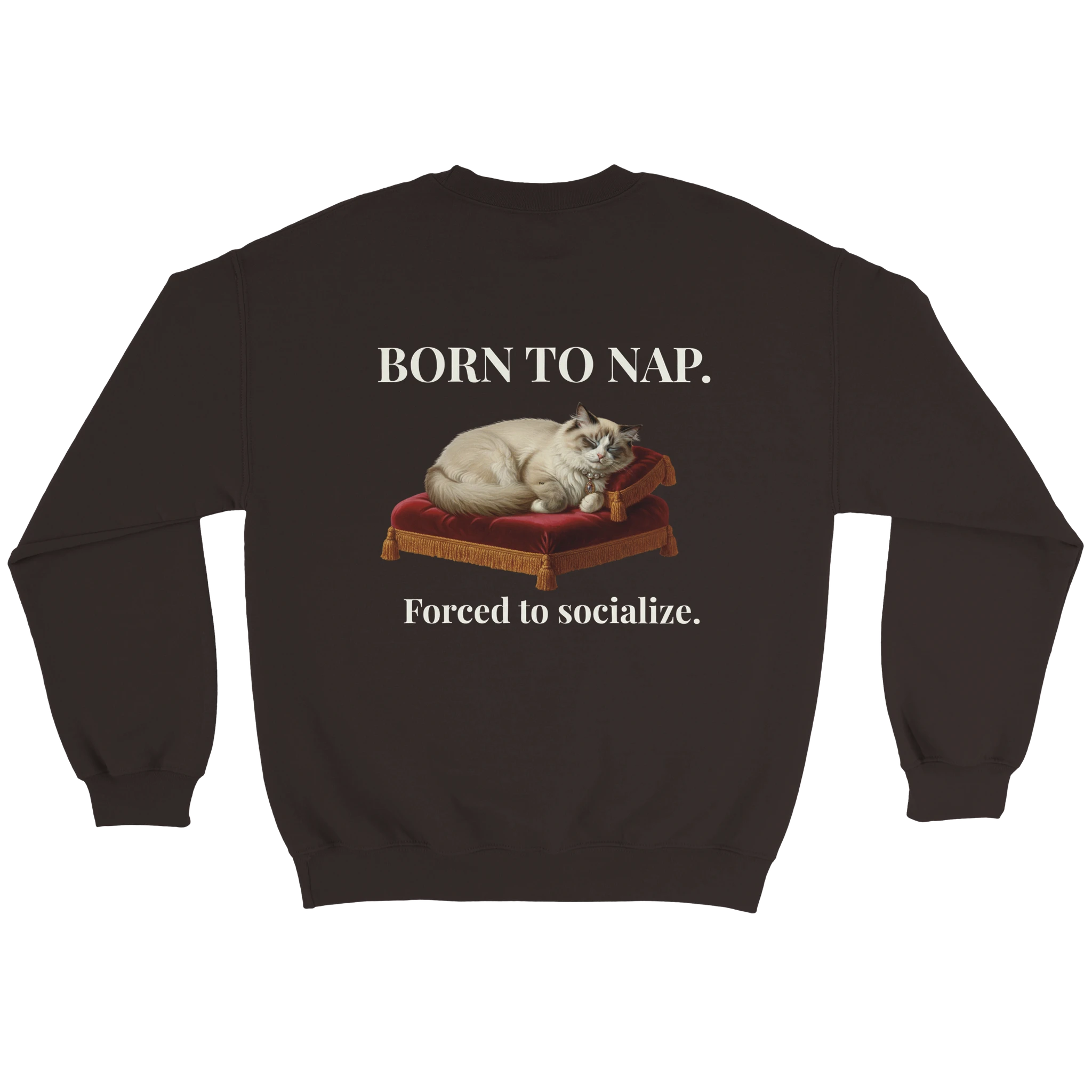 born to nap forced to socialize cat sweatshirt – funny unisex crewneck for introverts and cat lovers