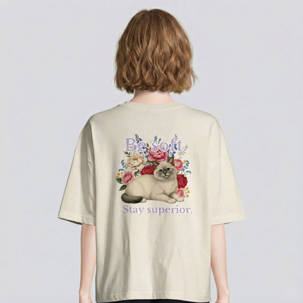 organic oversized be soft stay superior cat t-shirt – aesthetic minimalist cat design for women