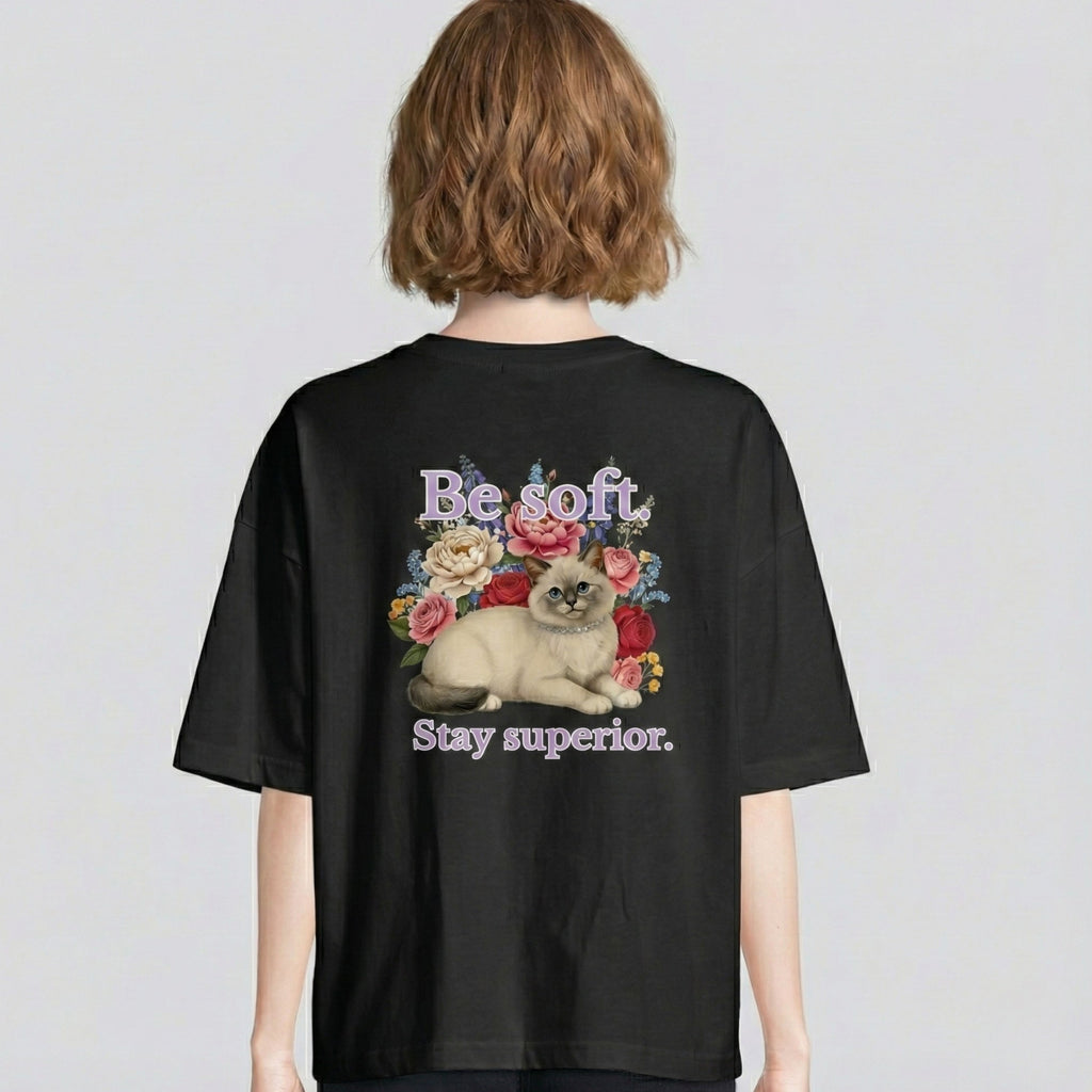 organic oversized be soft stay superior cat t-shirt – aesthetic minimalist cat design for women