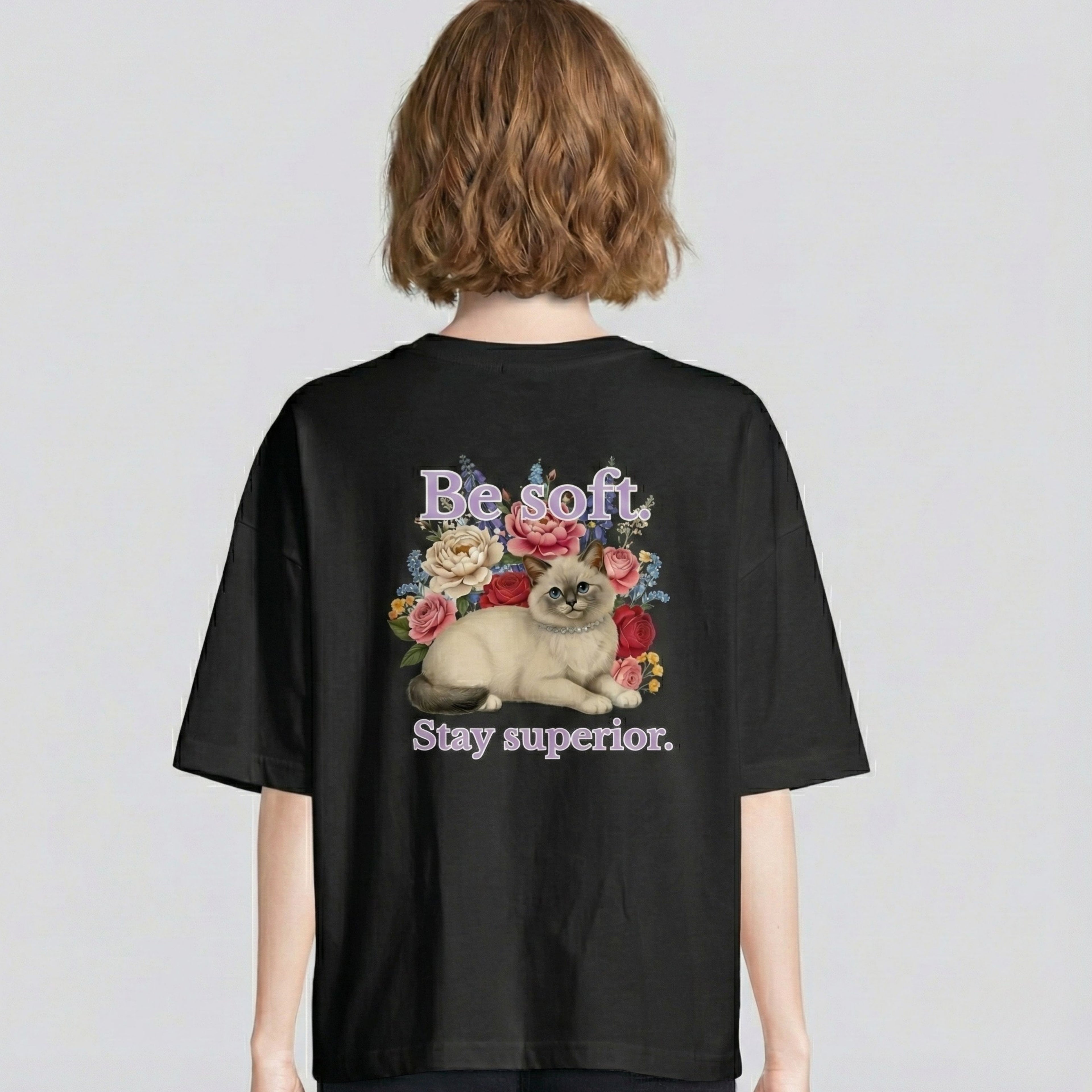 organic oversized be soft stay superior cat t-shirt – aesthetic minimalist cat design for women