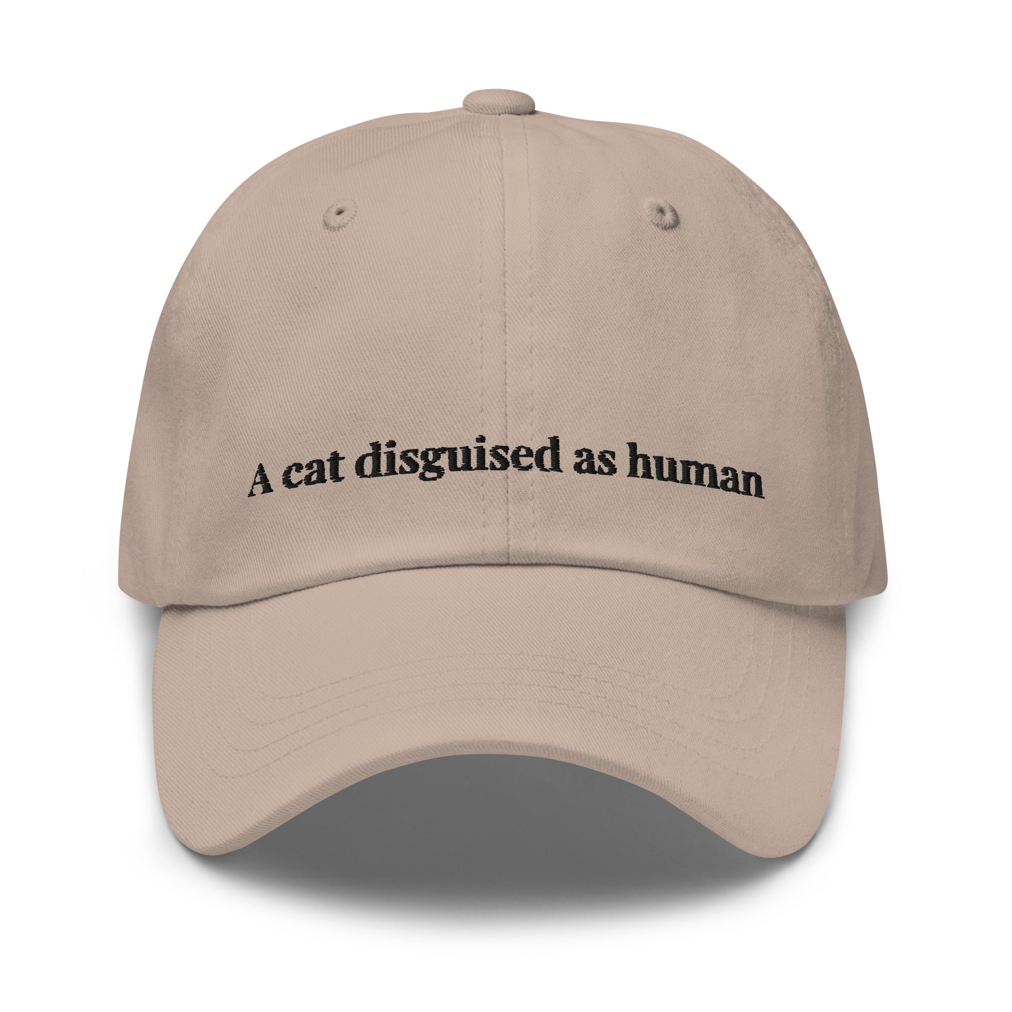 embroidered cap with cat disguised as human design – minimalist cat embroidery hat