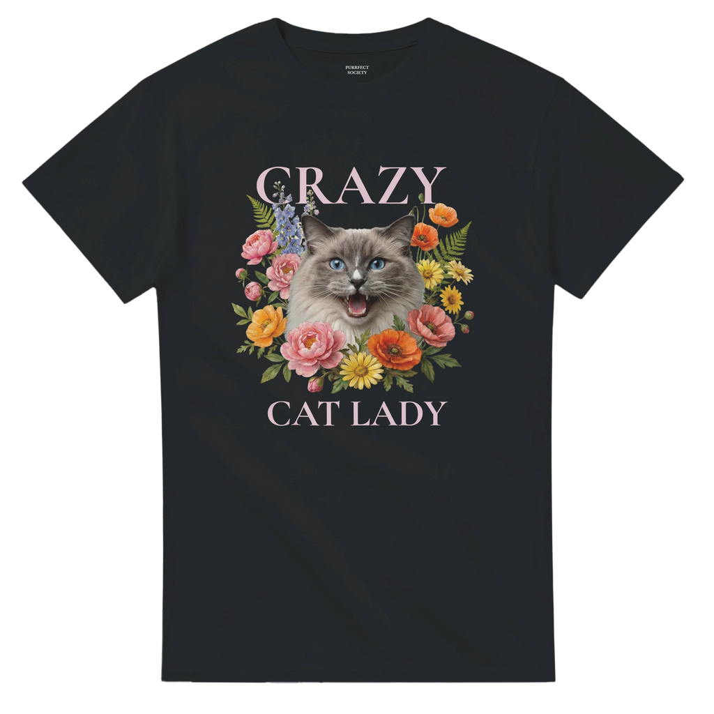 funny vintage cat shirt for women with ragdoll cat and floral design – Crazy Cat Lady t-shirt