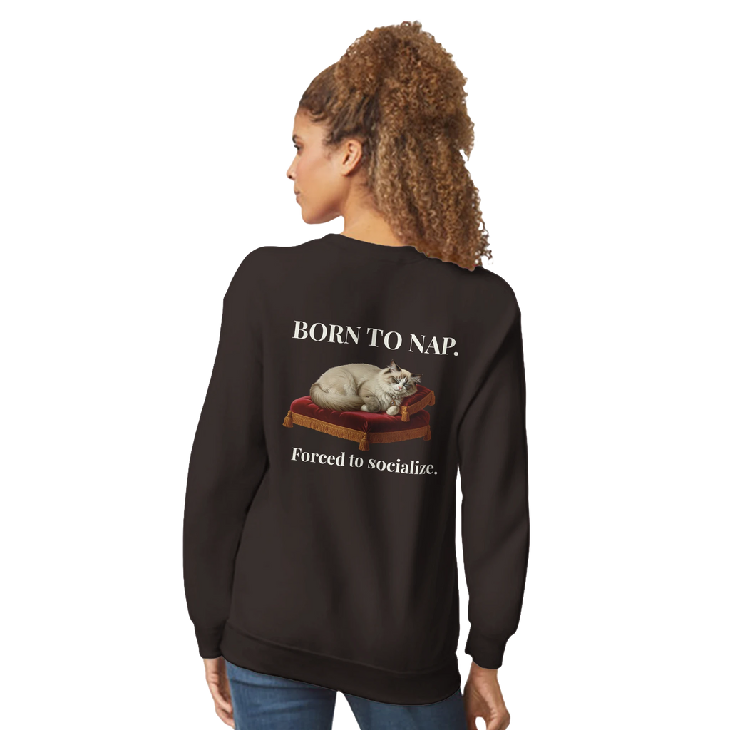 born to nap forced to socialize cat sweatshirt – funny unisex crewneck for introverts and cat lovers