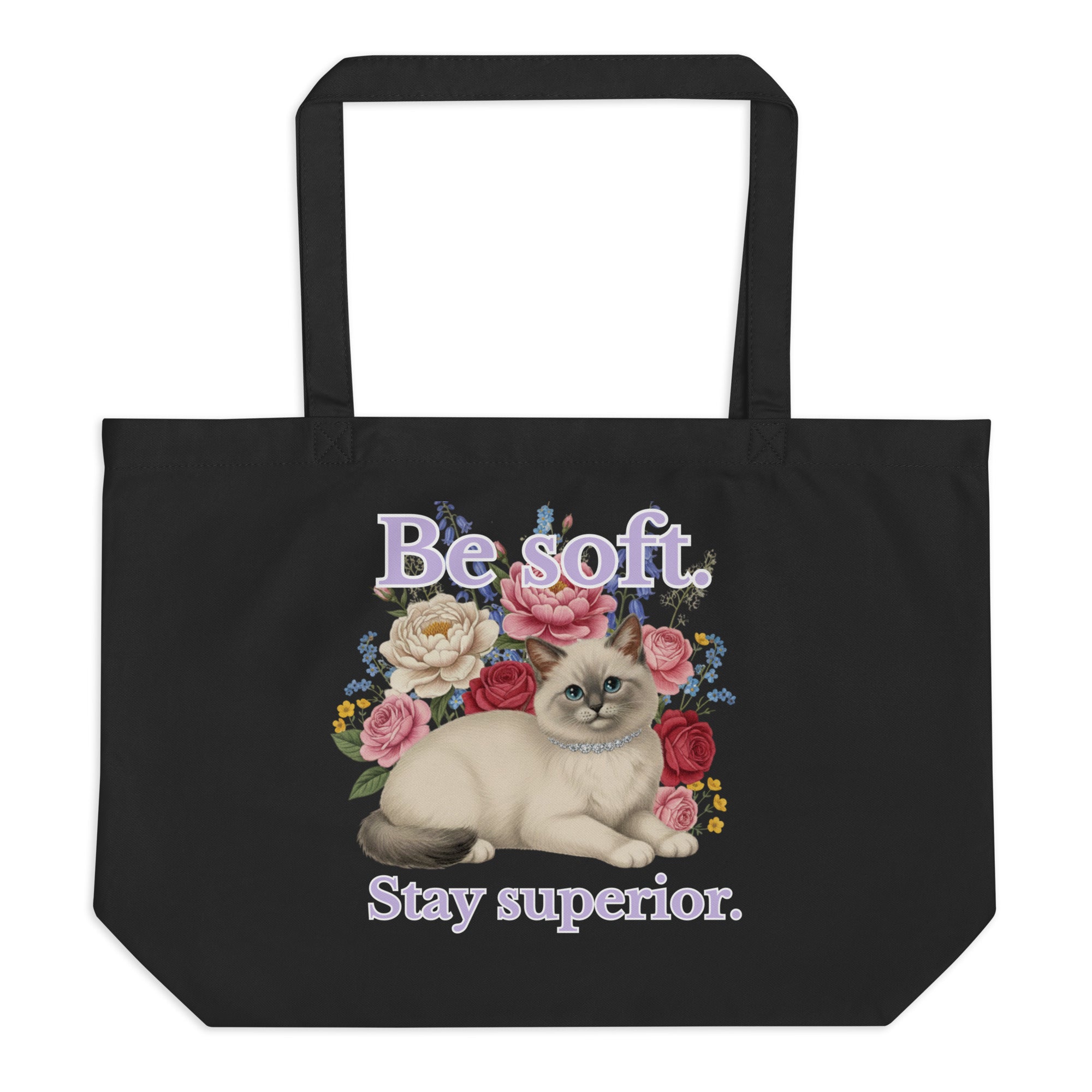 large organic tote bag with be soft stay superior cat design – minimalist aesthetic cat tote