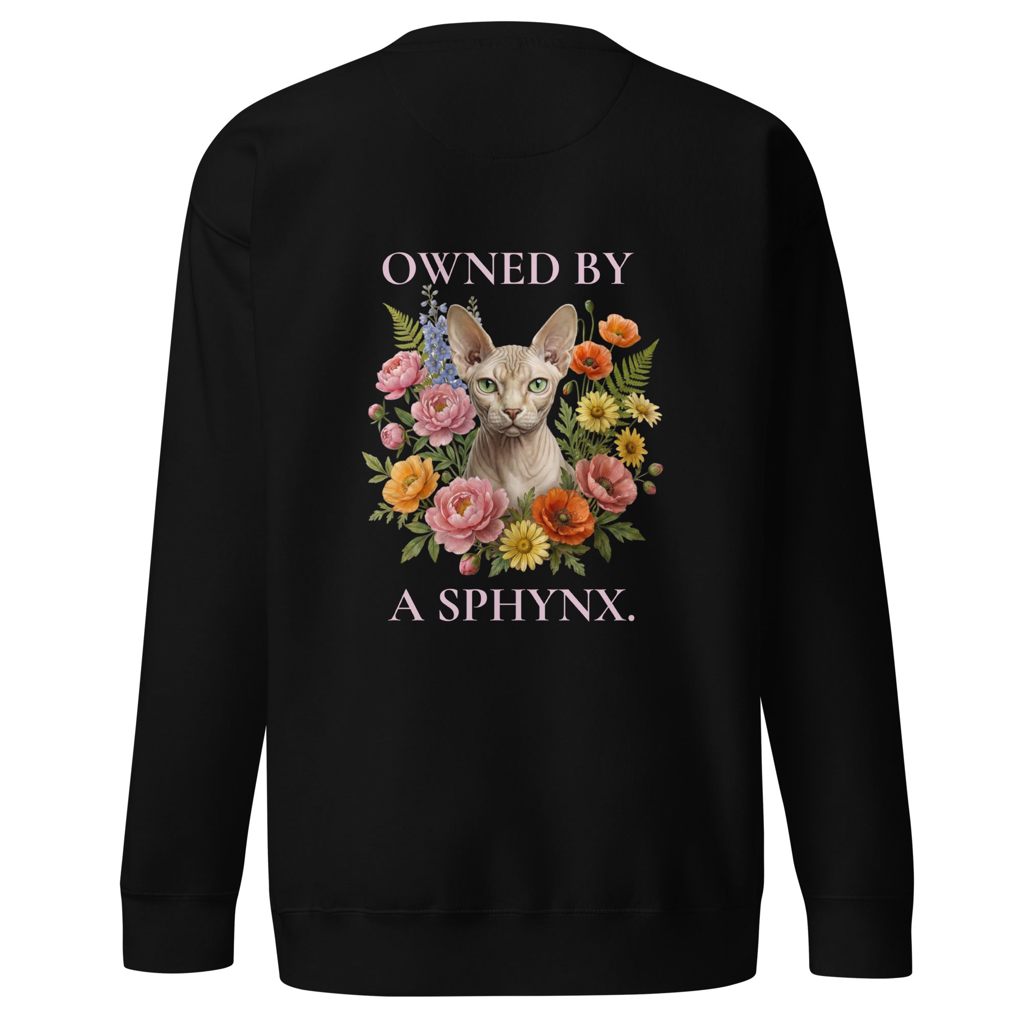 unisex sphynx cat sweatshirt with minimalist illustration – funny owned by a sphynx design”