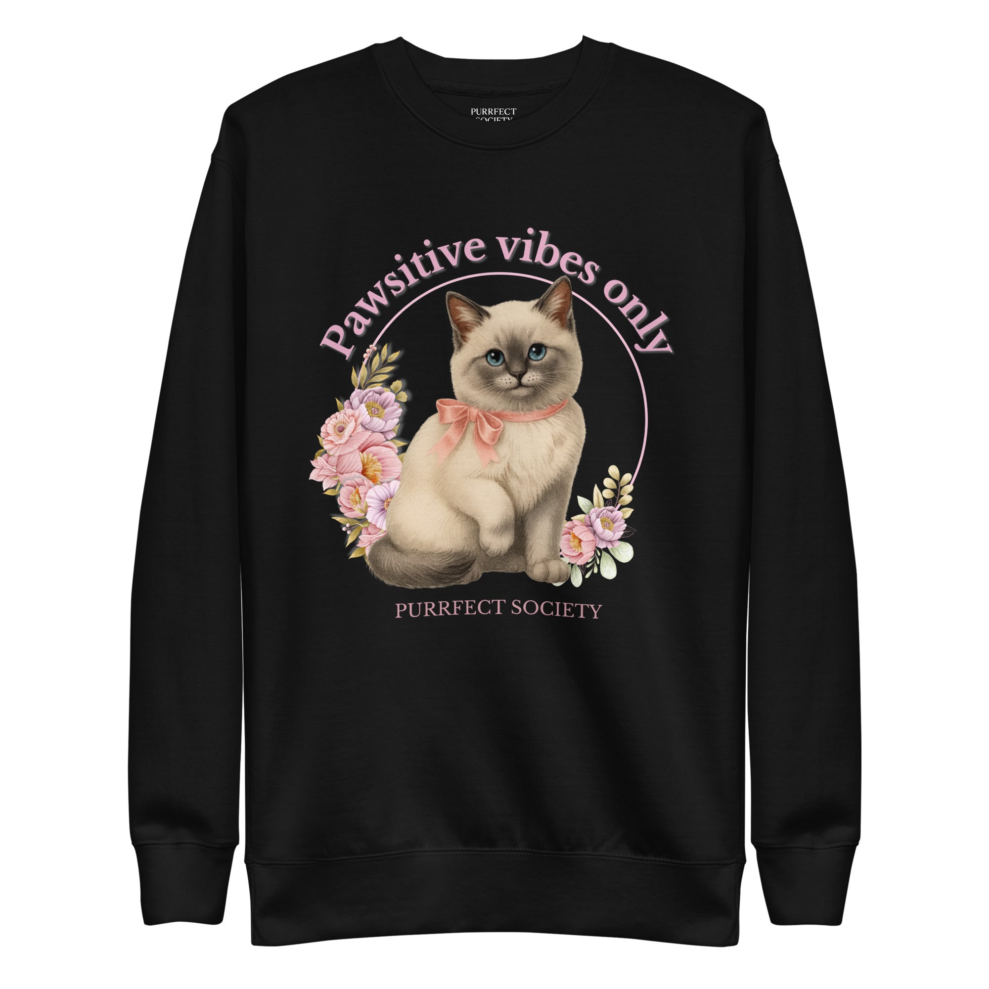 premium unisex sweatshirt with pawstivive vibes only cat design – cute aesthetic cat lover sweate