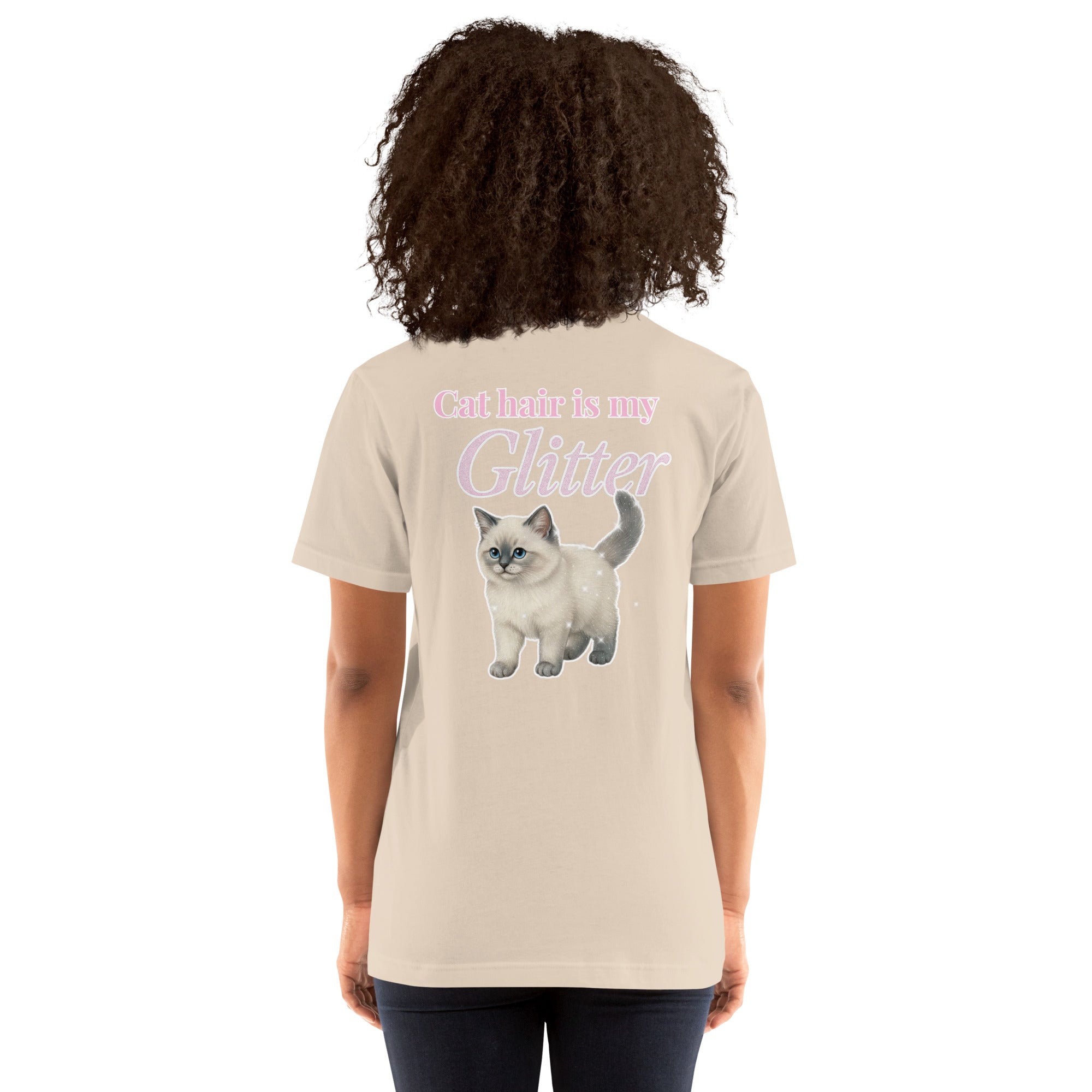 cat hair is my glitter t-shirt – funny unisex cat lover shirt with playful graphic beige